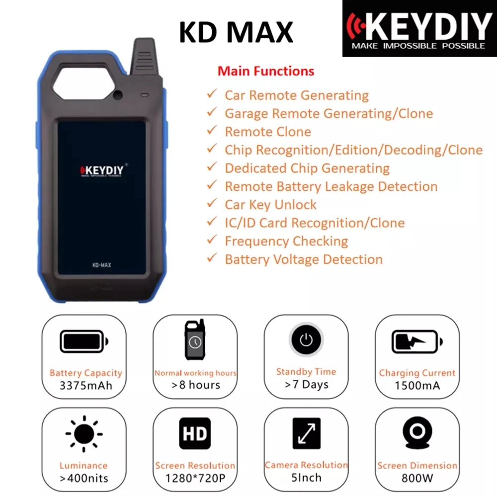 KEYDIY KD MAX Key Tool Unlock Remote Generator KD-X2 Car Key Programmer/ Chip Reader/ Frequency Tester for Bluetooth-Compatible