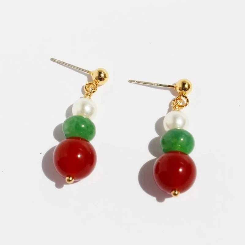 Classic Green Natural Stone Beads Chinese Style Necklace Vintage Red Agate Pearl Bracelet Earrings Jewelry Set Bead Chain 241031