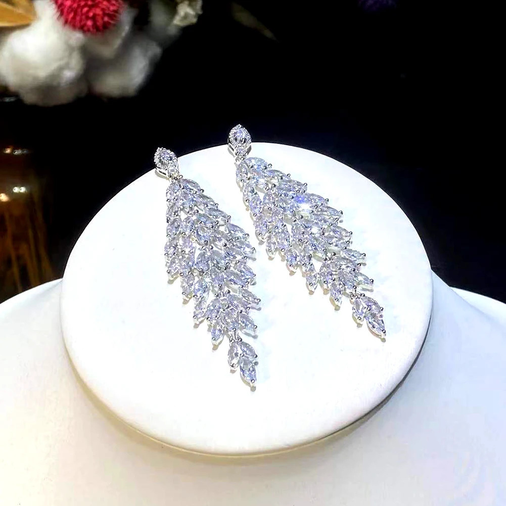ASNORA - Long Cube Zirconia Crystal Earrings Suitable for Womens Wedding Party Jewelry CZ White E0078 241031