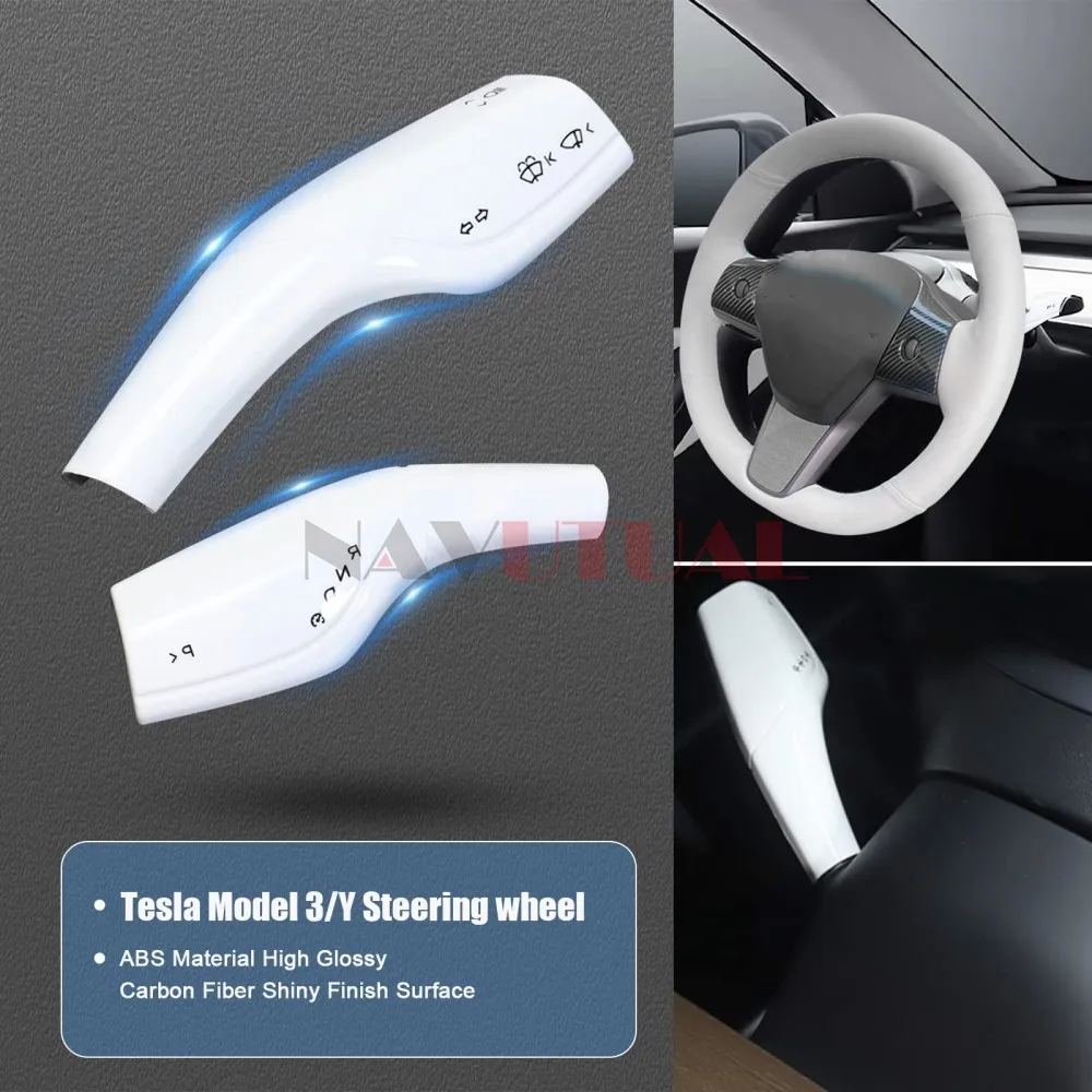 White Steering Wheel Column for Tesla 3 Model Y Car Shift Paddle Decorative Cover Gear Lever Interior Protection