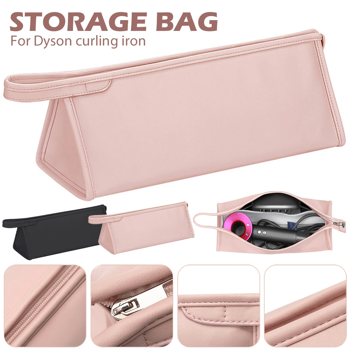 Hair Dryer Carrying Case Waterproof Hair Dryer Storage Bag PU Leather Zipper Make Up Bag Portable Travel Hair Dryer Organizer