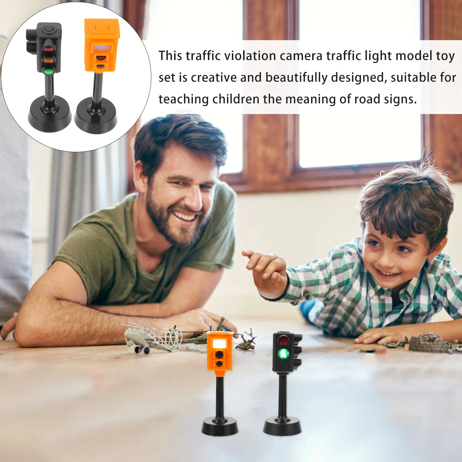 2Pcs Kids Traffic Signs Road Light Block Mini Traffic Signal Light Model Toy