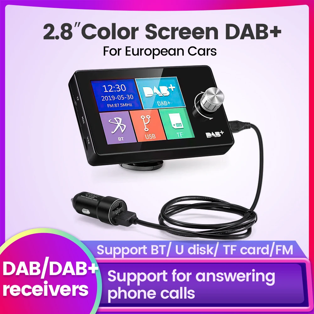 Mini DAB+ Receiver 2.8'' screen For Europe Car Digital Broadcast Dab Plus Multiple Music Formats Automotive FM Radio Transmitter