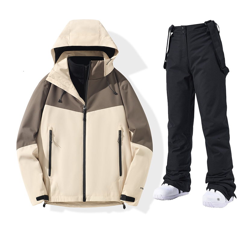 Men Windproof Thermal Snowboard Jacket + Pants Male Ski Bib Suit And Snowboarding Winter Snow Clothes