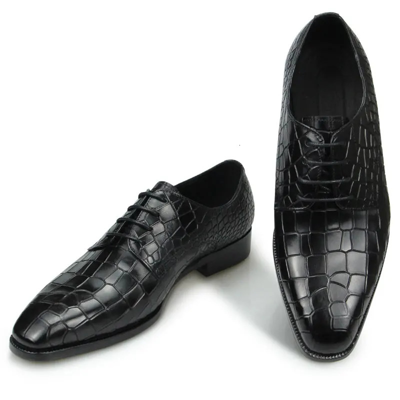 Top Mens Genuine Leather Dress Party Shoes Mens Fashion Alligator Print Zapatos De Hombre Genuine Leather 241031