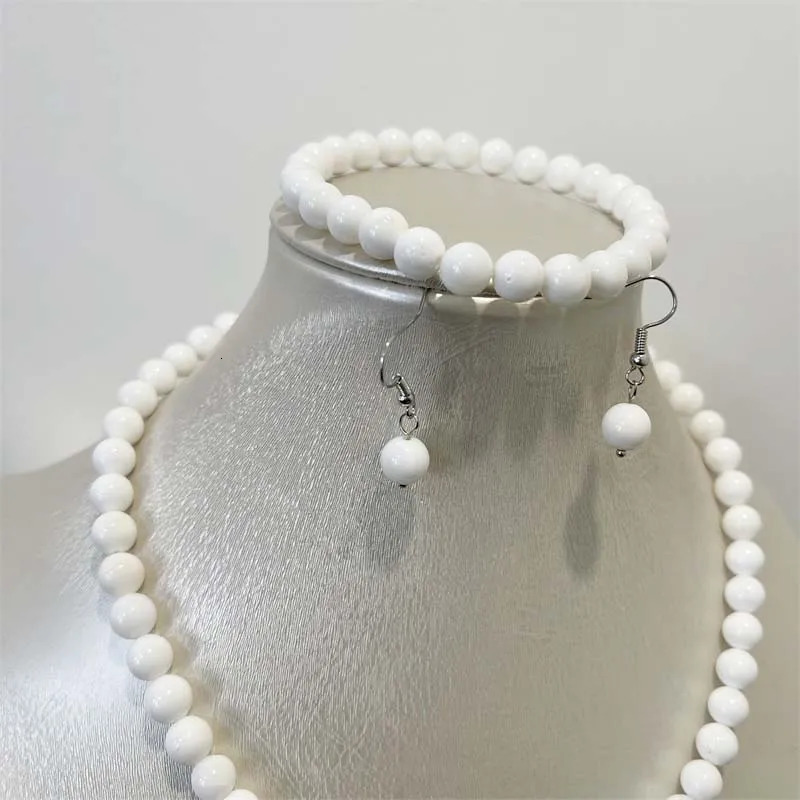 8MM white Tridacna pearl shell natural stone jewelry set bead necklace trend simple n party 241031