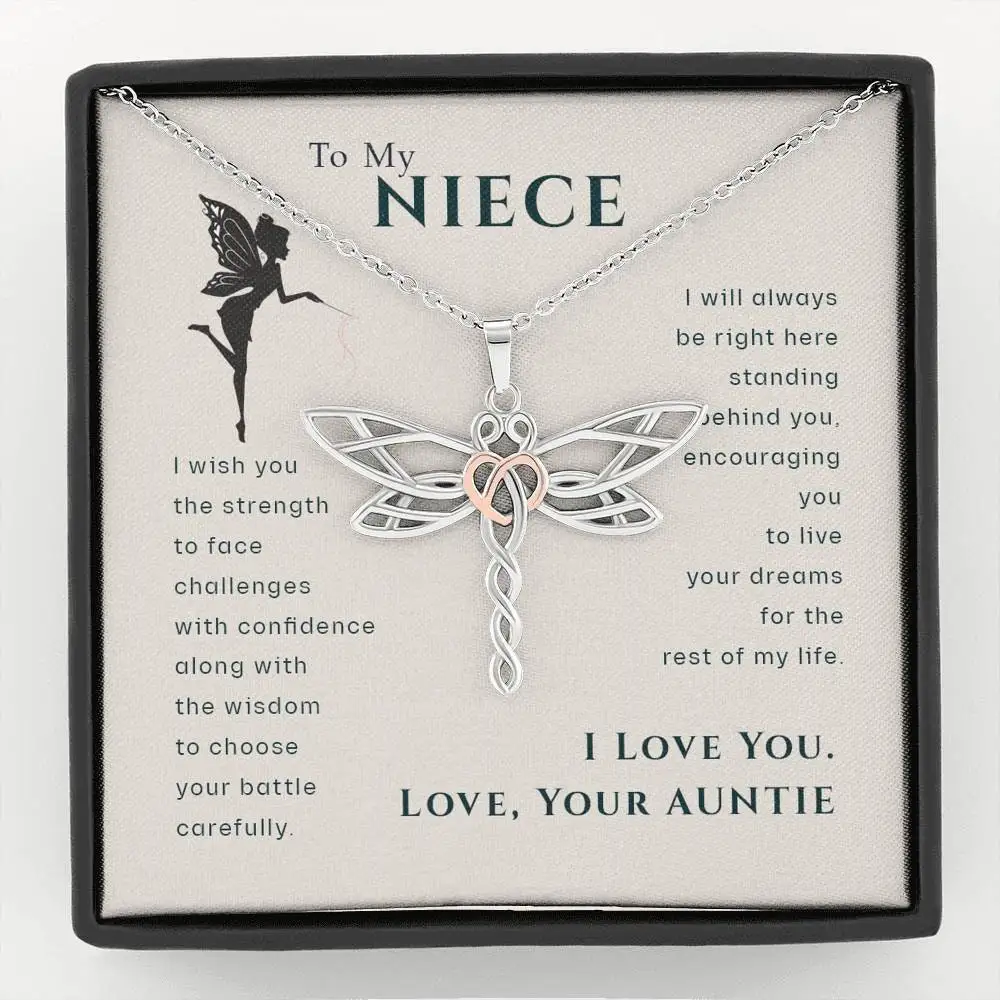 To My Niece, Live Your Dreams Dragonfly Necklace Gift for Niece from Aunt Niece Birthday, Graduation, Christmas Present with Box