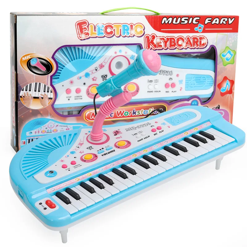 Kids Music Toy Piano Keyboard Toy 37 Keys Pink Electronic Musical Multifunctional Instruments with Microphone My First Pinao Toy