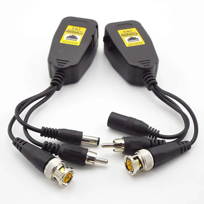 3in1 HD 8MP BNC Video Balun DC RCA Power Supply Converter Transceiver Passive RJ45 For Camera CCTV AudioPassive Connector