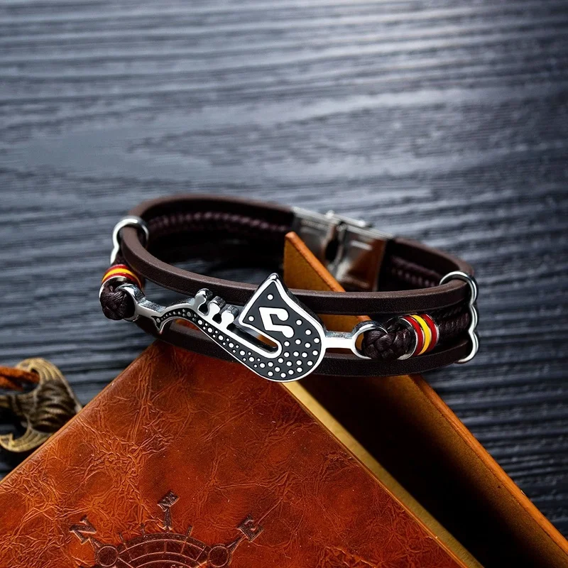 Trendy Personality Saxophone Music Bracelets for Men Leather Woven Note Multi-Layer Bracelet Student Men's Accessory Bracelet