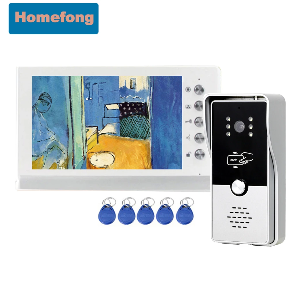 Homefong 7 Inch RFID Intercom System for Home Video Door Phone Indoor Monitor Outdoor Doorbell with Camera Unlock Day Night