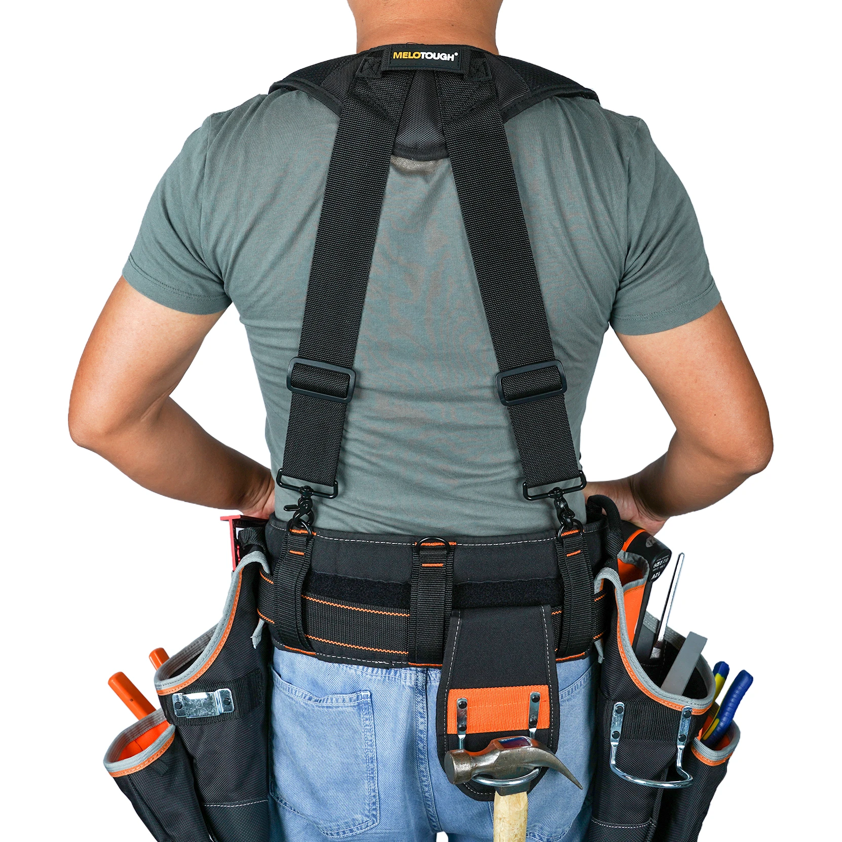 Magnetic Suspenders Tool Belt Suspenders with Large Moveable Phone Holder Pencil Holder, Adjustable Size Padded Suspends