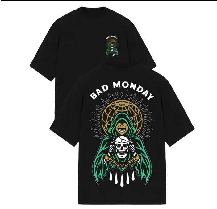 Men's T-Shirts Bad Monday T-Shirt MenWomen Short Shirt White Loose Dark Style100%Cotton Bad Monday Tattoo Culture J240402