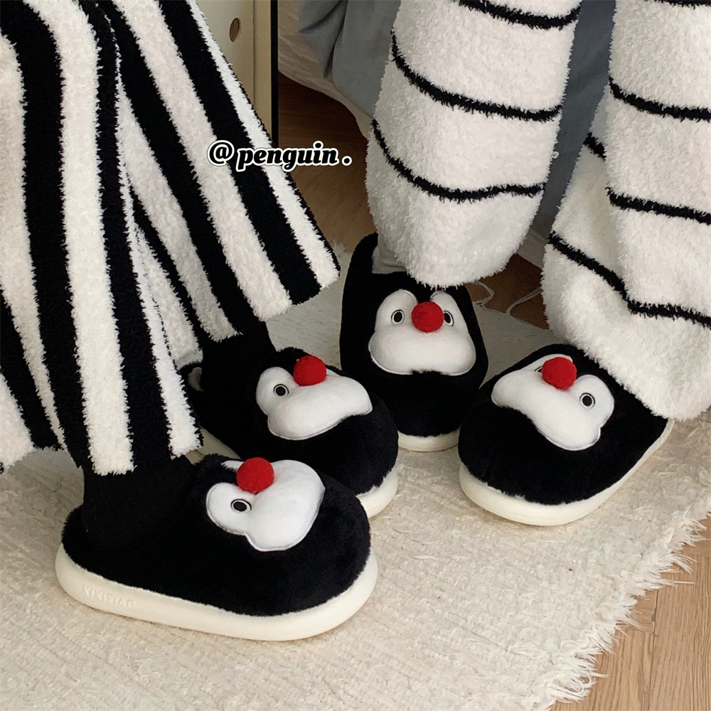 Women's winter toe pack warm cotton slippers Fun cute Penguin soft sole Slipper men's indoor floor flat home couple non-slip shoes