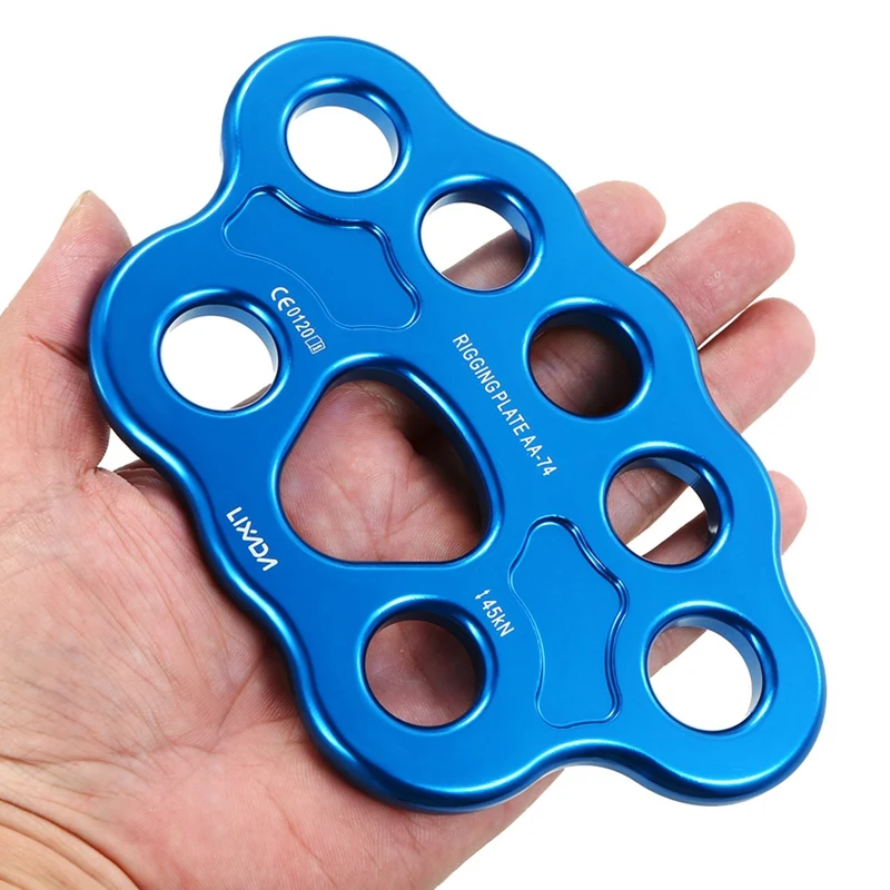 1 Piece 8 Holes Outdoor Paw Rigging Plate 45KN Rock Climbing Mountaineering Anchor Point Connector Gear Rigging Plate Blue