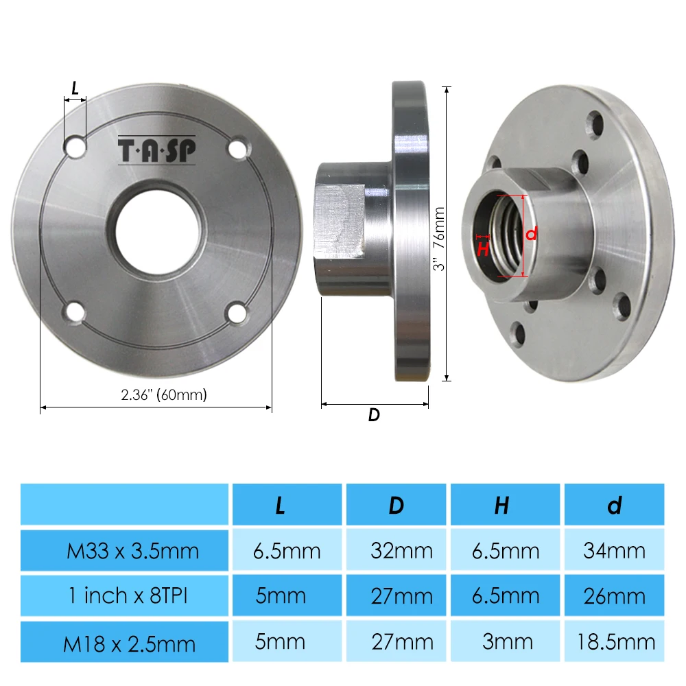 TASP Wood Lathe Face Plate for M33 M18 1 Inch Threaded Woodworking Turning Machine Chuck 2" 3" 4" 6" Flange Faceplate