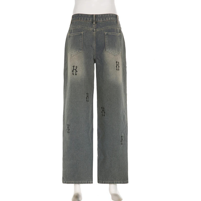 Rockmore Baggy Womens Jeans Streetwear Y2K Straight Pants Low Rise Wide Legs Harsh Denim 90s Retro Korea 241031