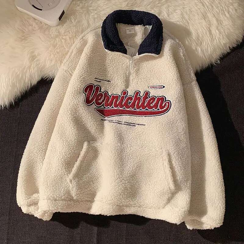 Women's Autumn/Winter 2023 New Style American Vintage Polo Collar Long Sleeve Sweatshirt Idle Letter Cking Jacket
