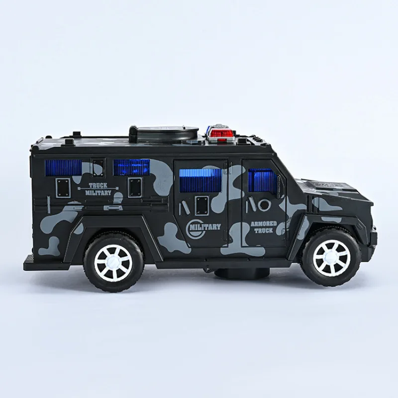 Camouflage Double Color Light Transport Money Police Van Universal Form Can Be Used as a Piggy Bank Creative Electric Toy Car