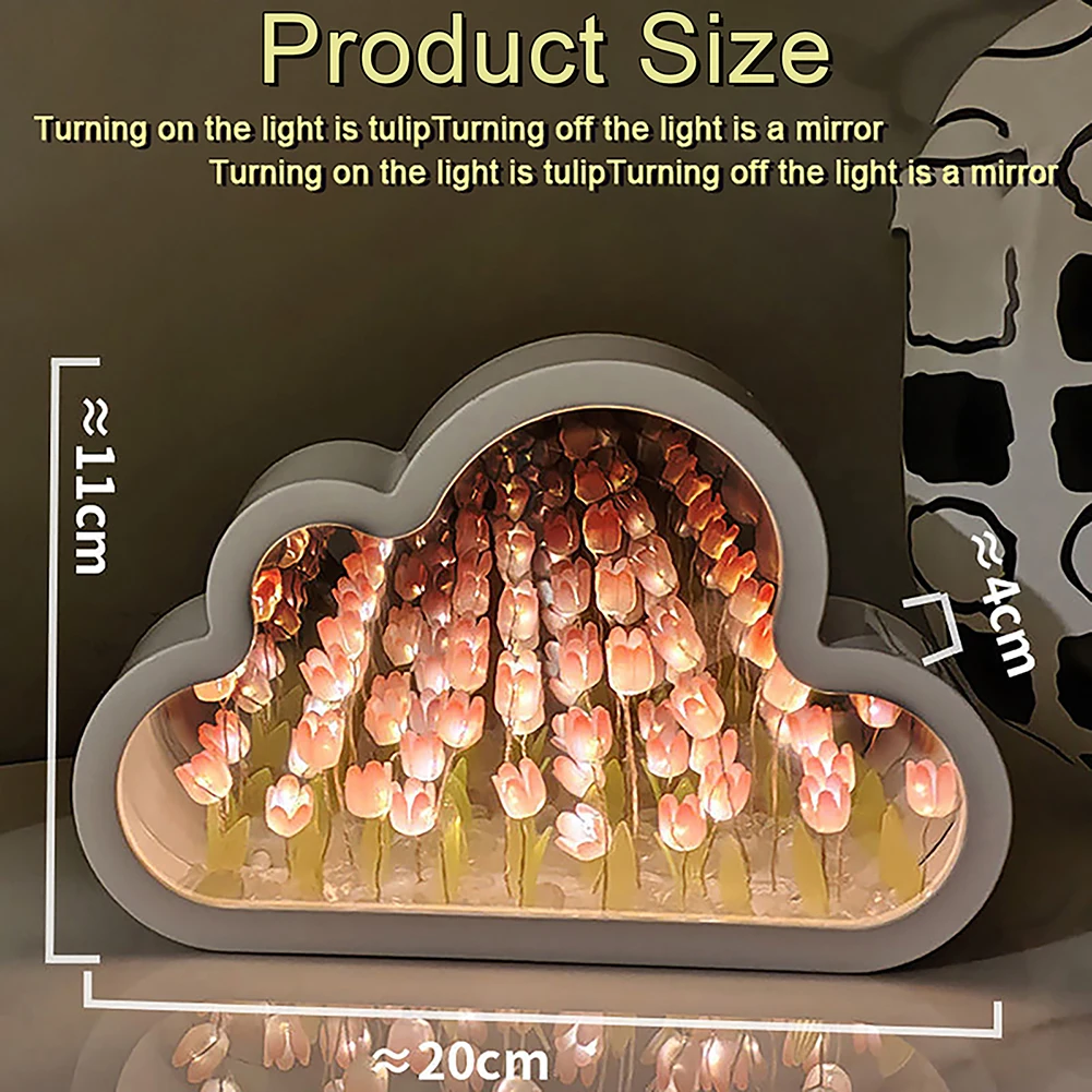 Tulip Cloud Lamp For Bedroom DIY Tulip Cloud Mirror Night Lights Ornaments For Home Decor Birthday Chirstmas Gifts