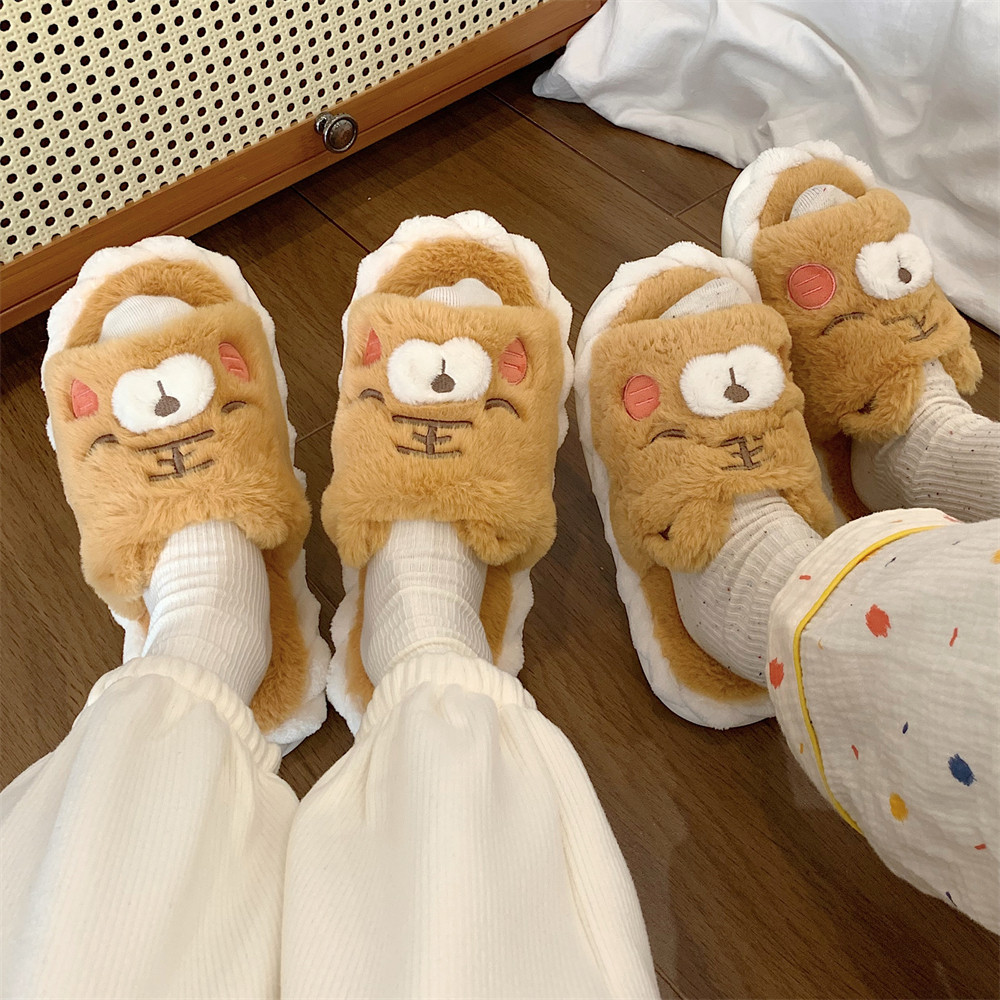 Slipper Fluffy slipper lady plush cute wind tiger winter sweet home fashion girl home casual fashion platform shoes indoor cotton slippers