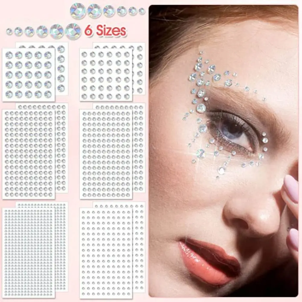 3-12mm Rhinestones Pearl Tattoo Stickers 3D Face Jewelry Crystal Diamond DIY Eyes Face Makeup Art Party Decoration
