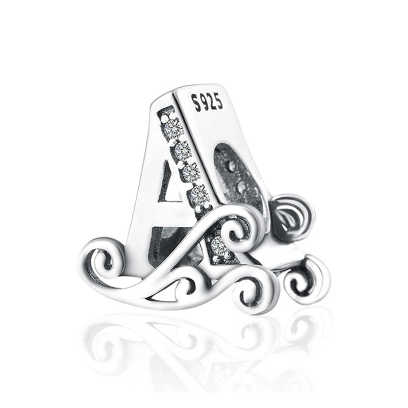 New S925 Sterling Silver Flower Letter Alphabet A-Z Charm Beads Fit Original Charms Bracelet Pendant Women DIY Jewelry