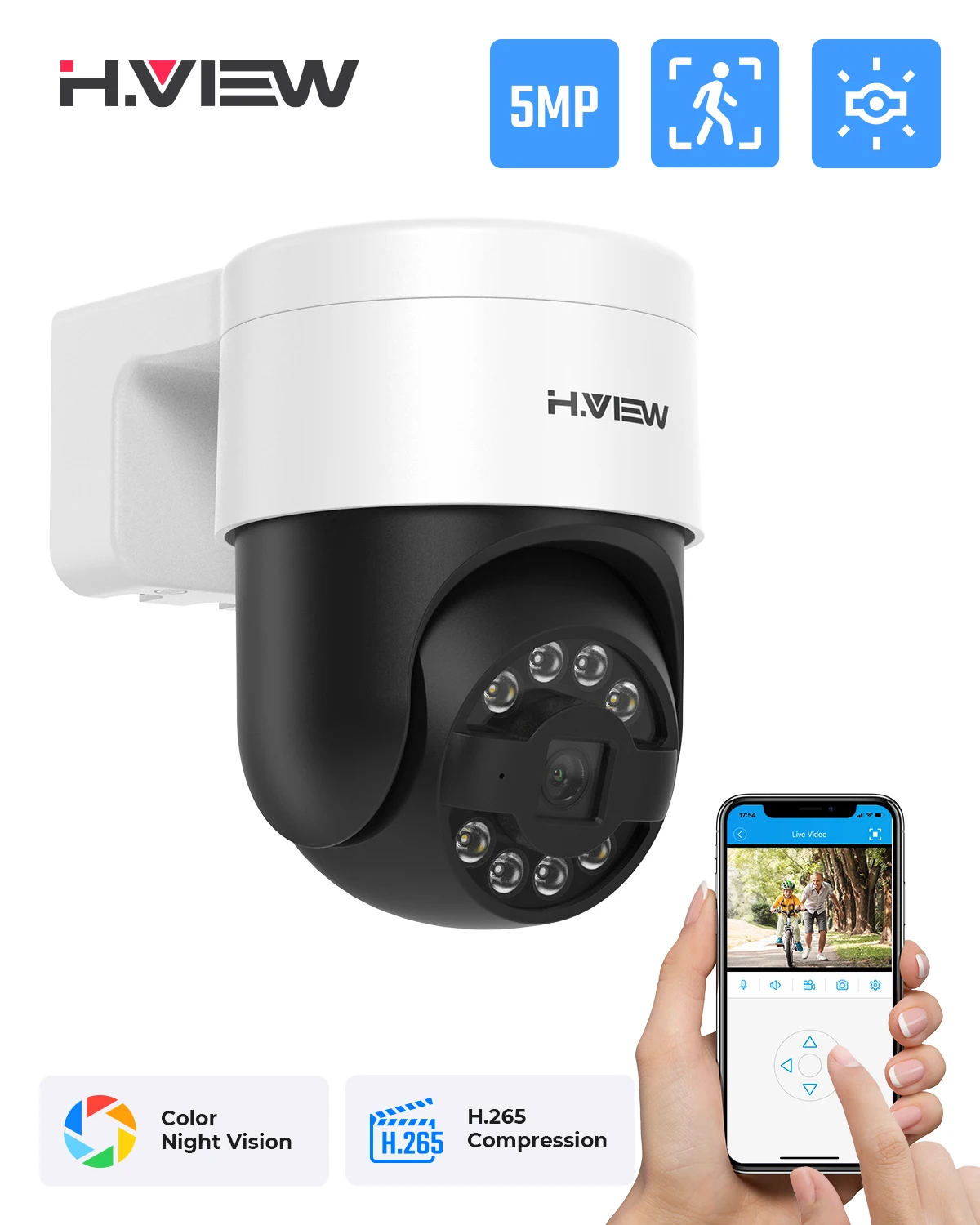 H.View CCTV Security PoE IP Camera PTZ 5MP Dome Outdoor Audio Video Surveillance For NVR System XMEye