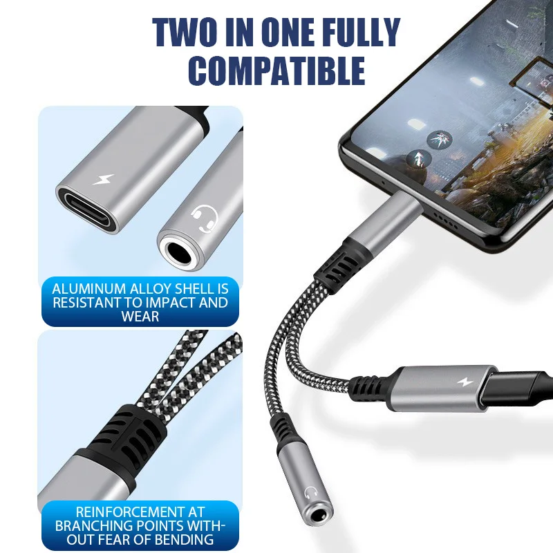 2 In 1 2025 USB Type C To 3.5mm Headphone Jack Adapter Type C Charge Audio Aux Adaptor for Ipad Pro Samsung S22 Note 20Huawei Xiaomi