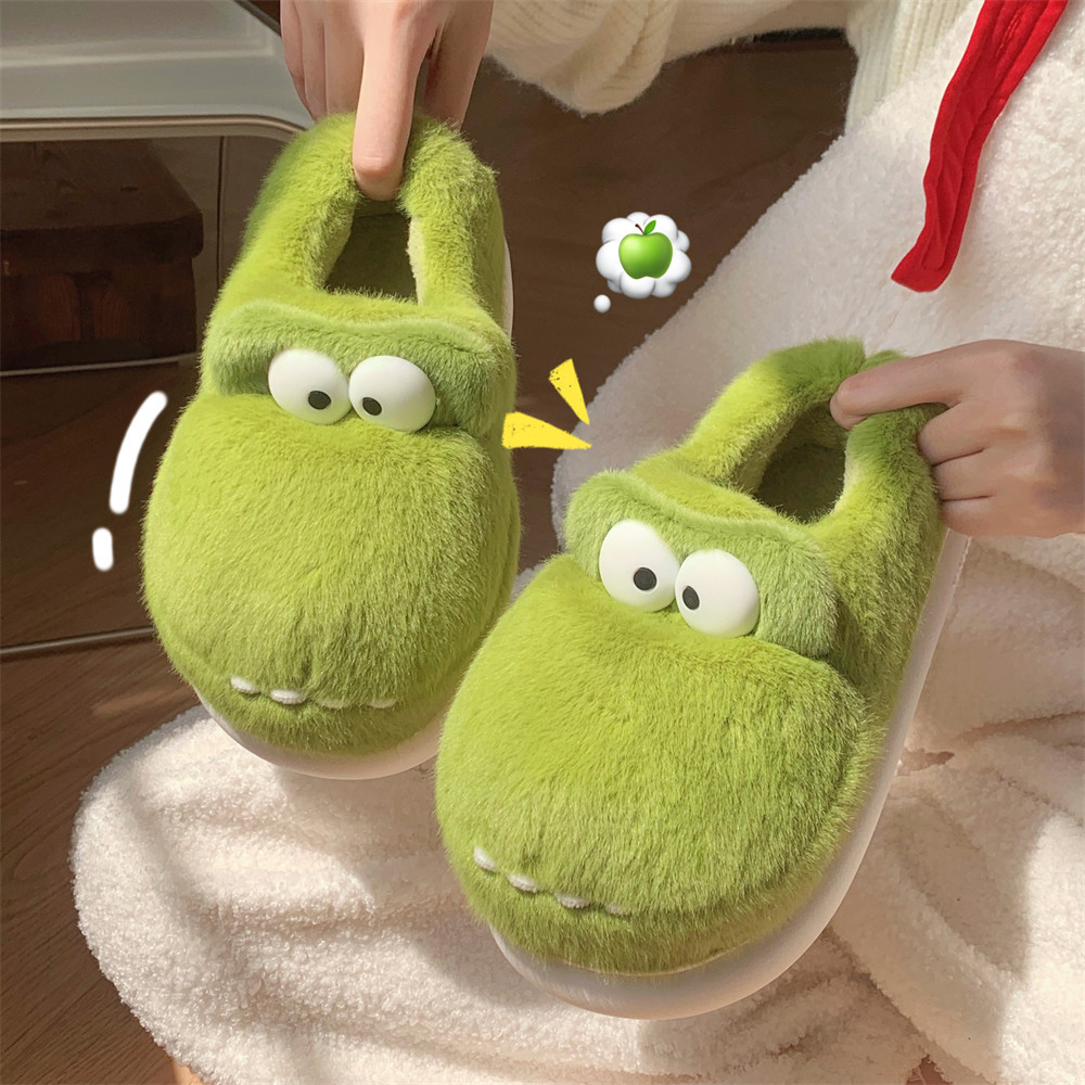 Slipper Fluffy slipper lady plush cartoon crocodile winter sweet home fashion girl home casual fashion platform shoes indoor cotton slippers