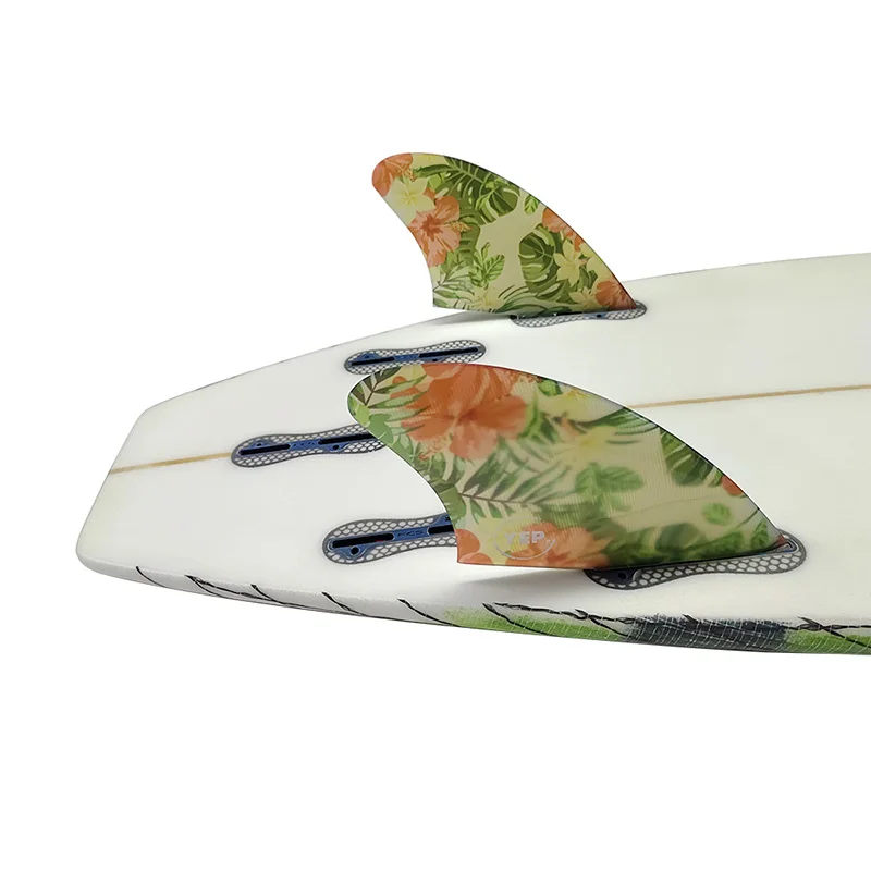 UPSURF FCS2 KEEL FINS Fiberglass Twin fins Double Tabs/Double Tabs 2 Keel fins side fin surf fins Polished flower pattern