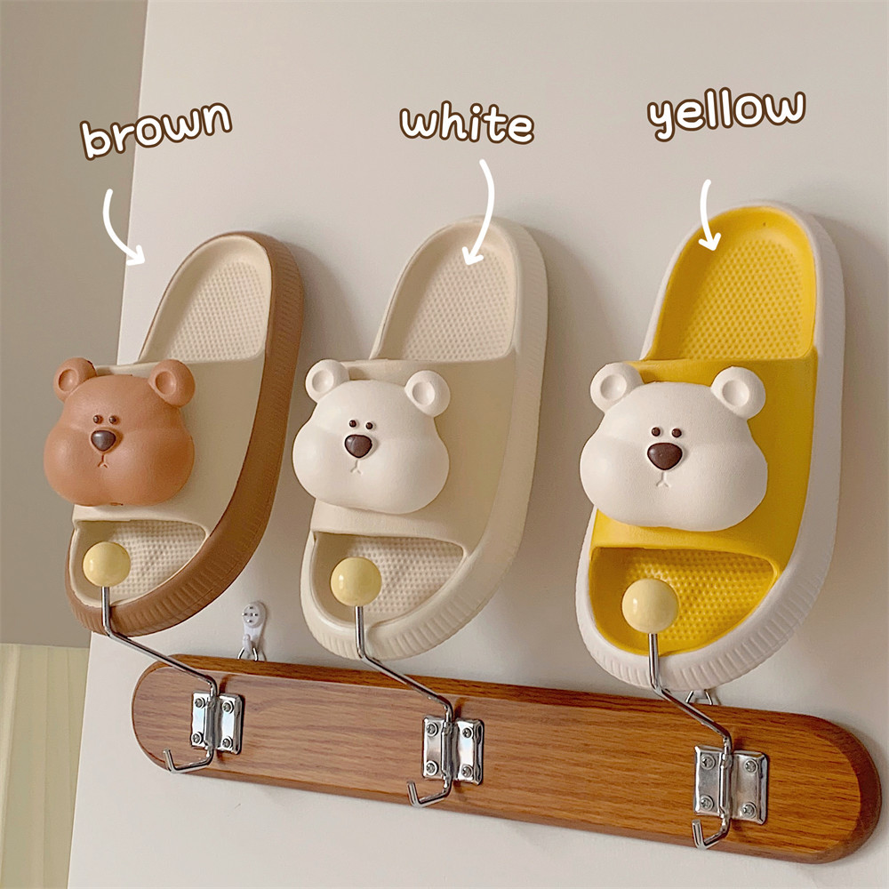 Soft bottom home summer slippers female cartoon slippers three-dimensional soft cute bear indoor street sandals girl slippers