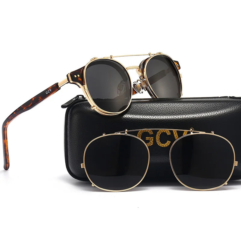 GCV double-layer detachable lens sunglasses blue light glasses acetate gothic retro steampunk polarized mens and womens sunglasses 241031