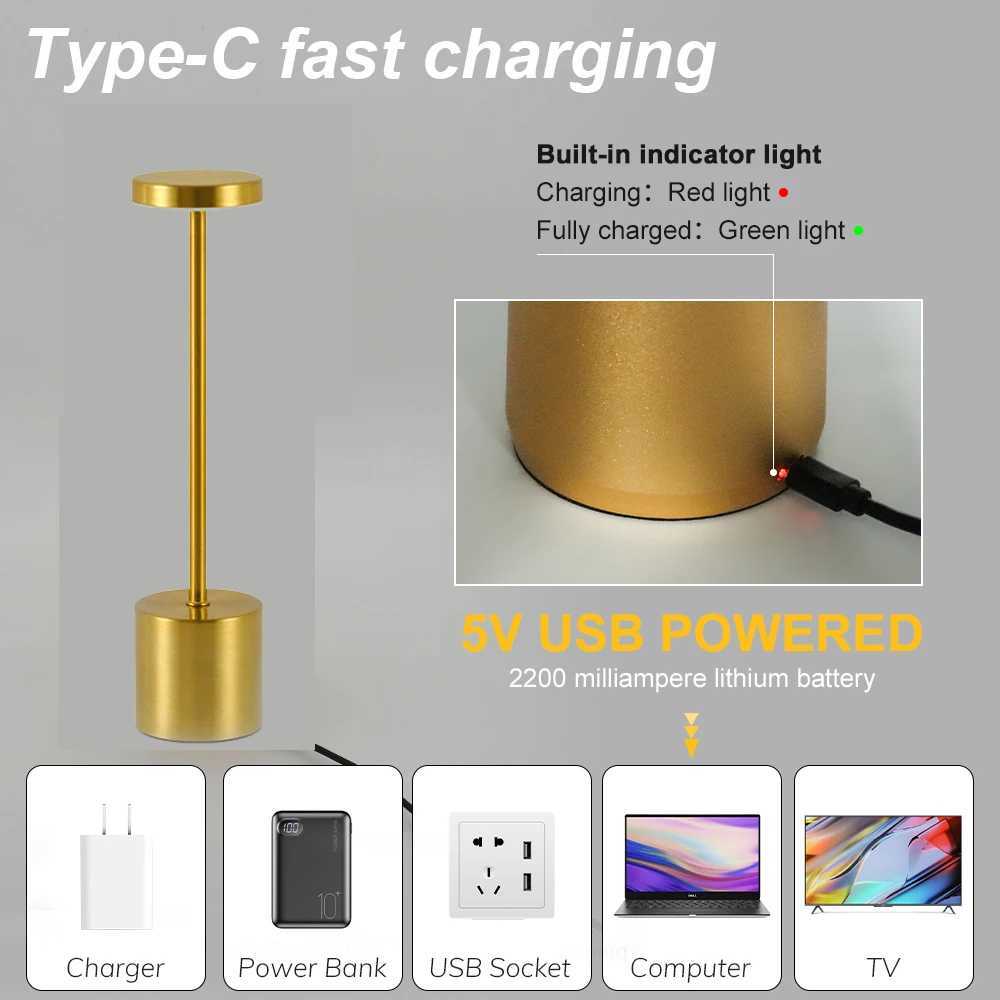 Simple LED Rechargeable Touch Metal Table Lamp Three Colors Bedside Cordless Desk Lamp Bar Outdoor Decoration Led Night LightLX241102