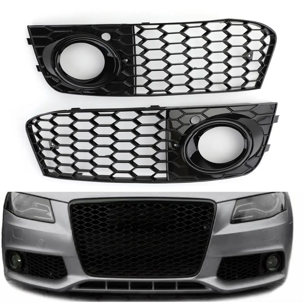 for Audi B8 RS4 2009 2010 2011 2012 Honeycomb Mesh Fog Light Open Vent A4 Grille Intake Cover 8KD807682 8KD807681 Grill Parts