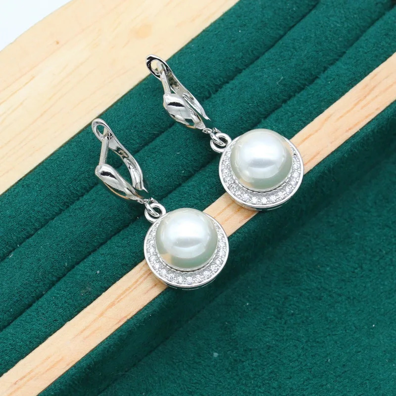 Pearl 925 Womens Wedding Silver Jewelry Set White Zircon Bracelet Necklace Ring Holiday Gift 241031