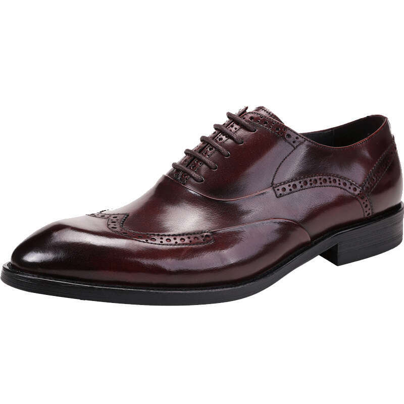 Formal Leather Shoes, Genuine Leather, British Carved Block, Men's Toe Layer, Cowhide, Business Dress, Pointed Oxford Shoes