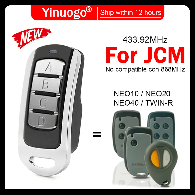 For JCM NEO10 NEO20 NEO40 TWIN-R Garage Door Remote Control 433.92MHz Rolling Code Compatible With JCM Remote Control