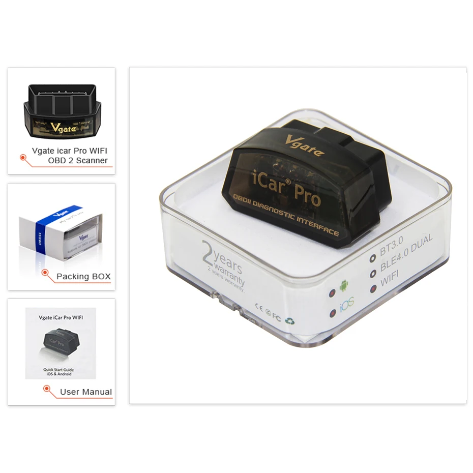 Original Vgate iCar Pro Bluetooth 4.0 ELM327 V2.2 WIFI OBD2 Scanner ELM 327 For Android/IOS OBD 2 OBD2 Car Diagnostic Auto Tool