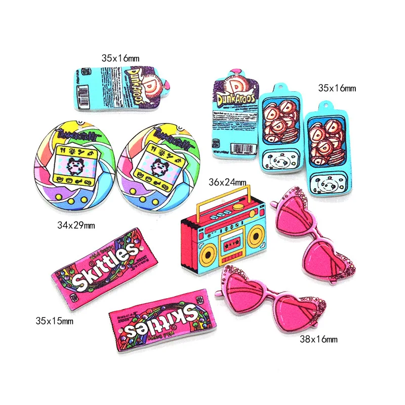 10pcs Acrylic Pink Sunglasses Pets Toys Game Charms Funny Bubble Gum Snack Pendant For Earring Keychain Diy Jewelry Make