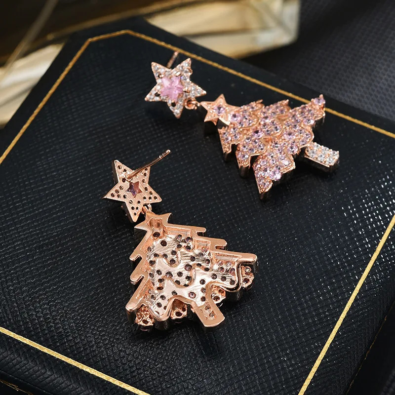 S925 Silver Star Christmas Tree Earrings Holiday Gift 241031