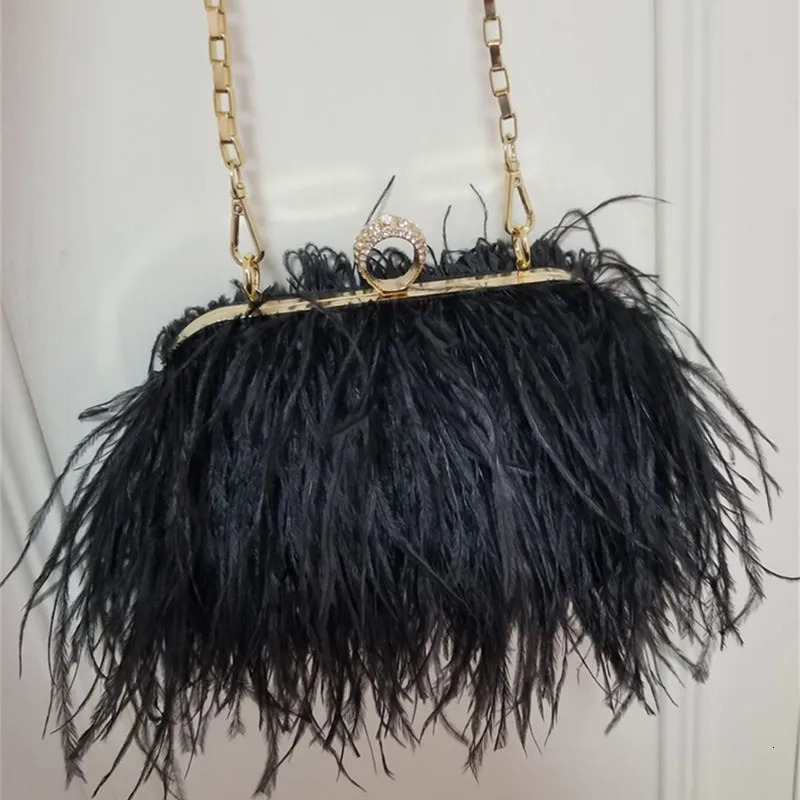 Womens handbag Ostrich Feather clutch shoulder bag Feathers Chain evening party clutch bag 241031