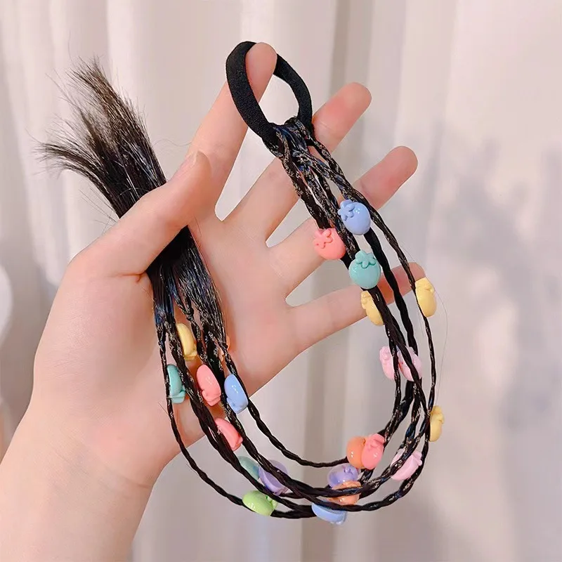 1PC New Lovely Girls Colored Strawberries Wigs Ponytail Headbands Rubber Bands Hair Bands Headwear Kids Hair Accessories