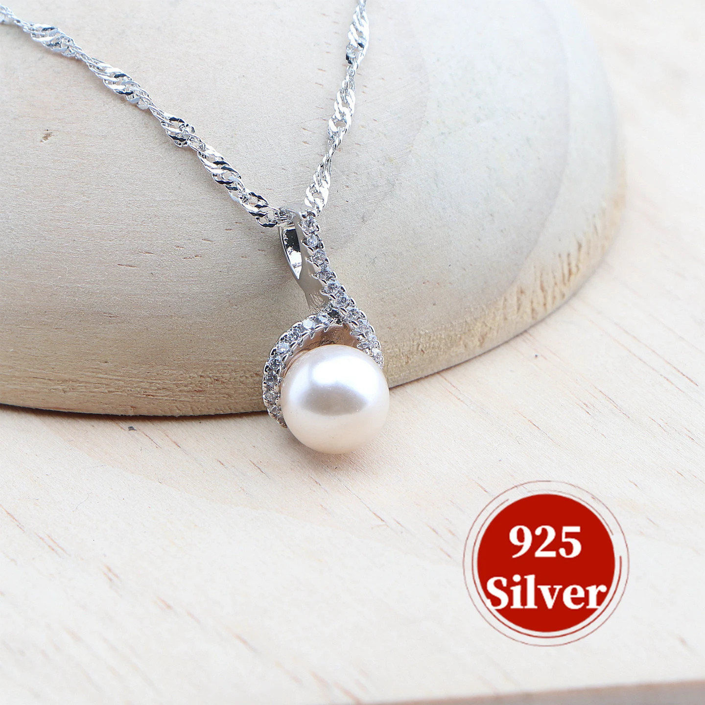 Natural Pearl Jewelry Set 925 Pure Silver White Zircon Ring Bracelet Earrings Pendant Necklace Set 241031