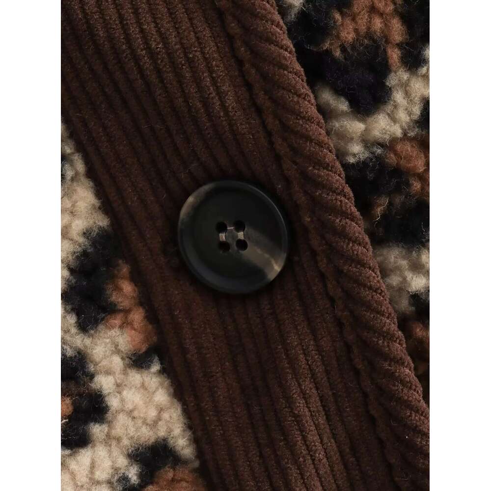 Women's European and American leopard print windbreaker casual loose cardigan jacket long sleeved warm thickened pocket button designer jacket