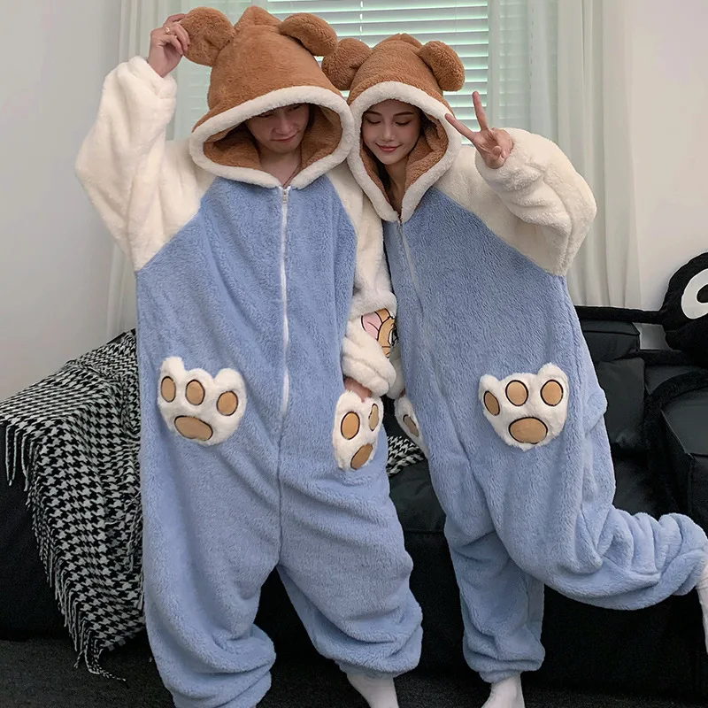 Dinosaur Pajamas Flannel Women Anime Onesie Adults Animal Overalls Thicken Homewear Men Warm Winter Sleepwear Fleece Jumpsuit