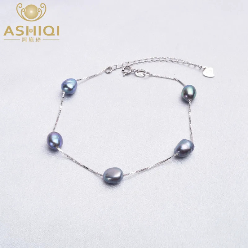 ASHIQI Natural Freshwater Pearl Jewelry Set 925 Pure Silver Necklace Bracelet 241031