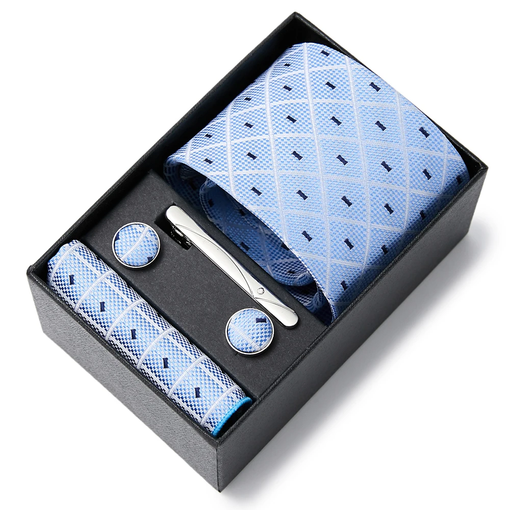 Wholesale 2023 New Style Silk Wedding Gift Tie Pocket Squares Set Necktie Box White Men Suit Accessories Fit Wedding