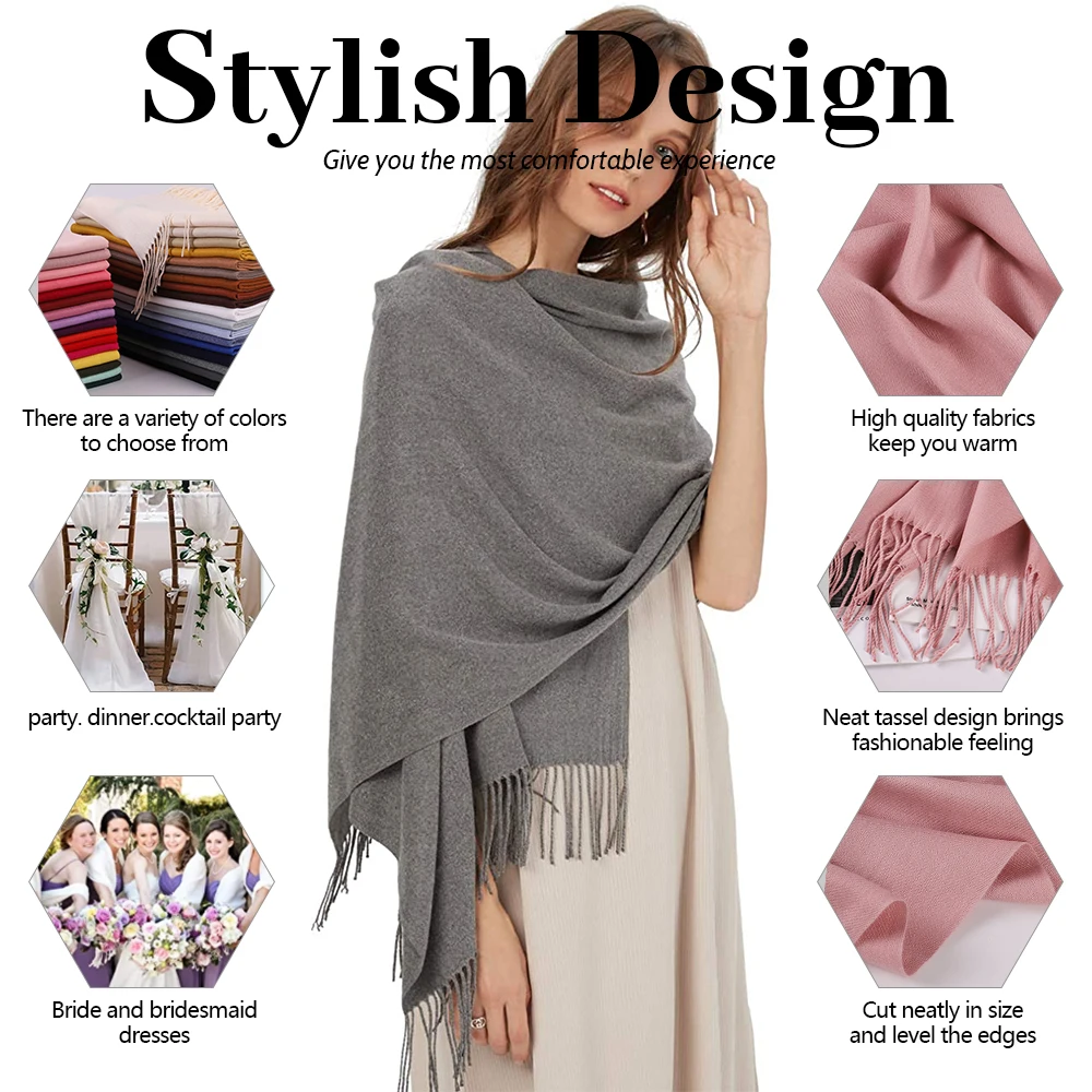 Winter Scarf For Women Long Warm Cashmere Scarves Hijab Solid Lady Shawl Wrap Female Pashmina Bandana Head Scarfs Echarpe