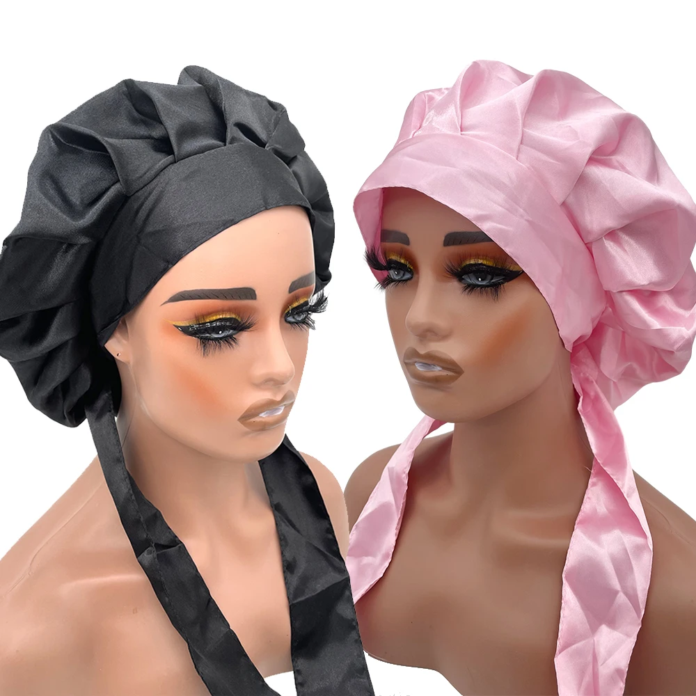 Satin Tie Bonnet for Women Double Layer Satin Bonnet With Tie Edge Scarf Wrap Bonnet Silk Sleep Cap Hair Bonnet for Curly Hair
